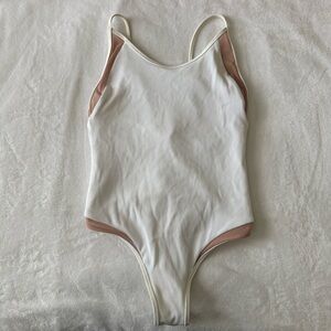 Tori Praver Cream and Tan Bodysuit